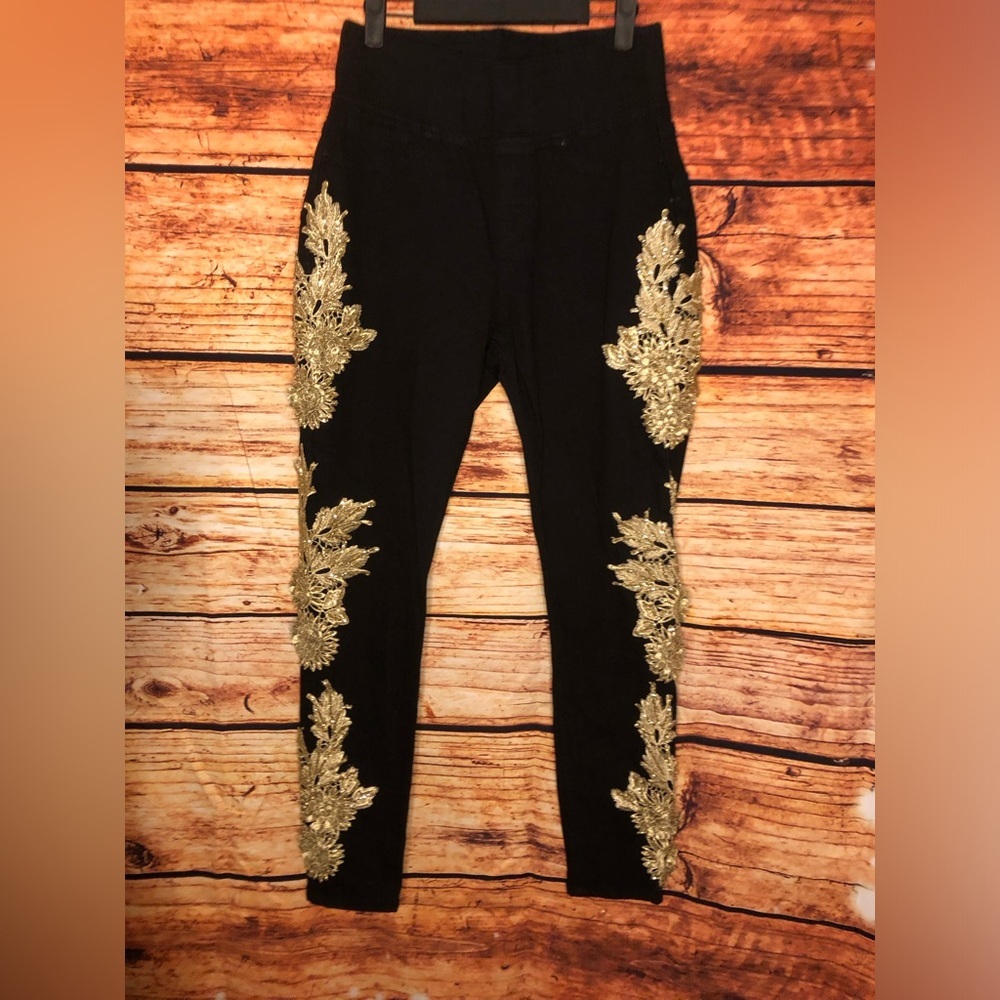 VENUS Black Skinny Jeans with Gold Detailing